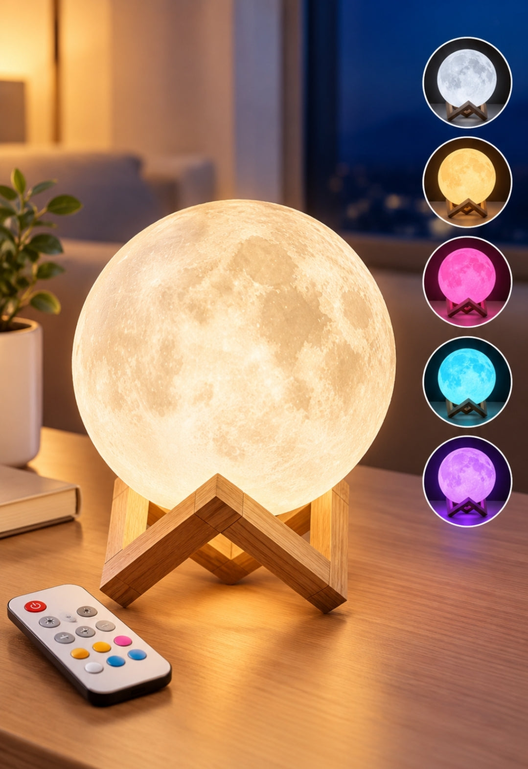 Lampara luna 3D con control remoto